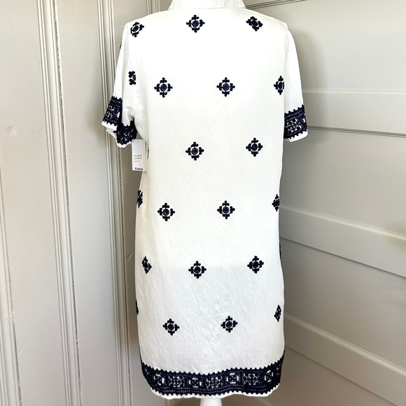 NWT Kindred Embroidered Button Down Shirt Dress White Navy XL New - Picture 5 of 13